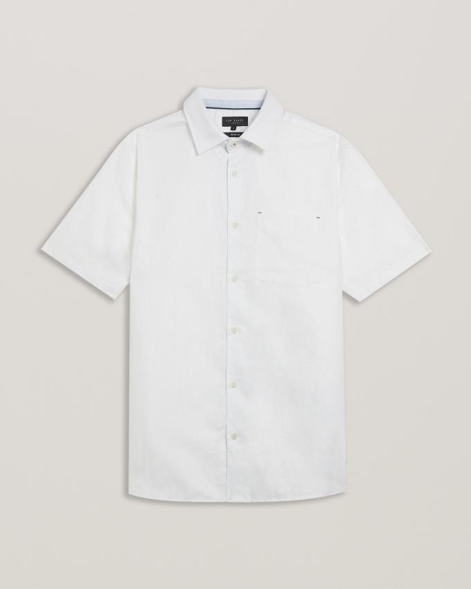 Chemises Ted Baker Short Sleeve Linen Cotton Blanche Homme | QIB-90864063